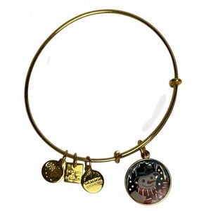 Alex and Ani Gold Plated Brass Snowman Charm Bangle Bracelet